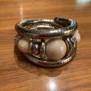 Bracelet, fashion, silver and ivory, coil, large scale, boho, native, cowgirl